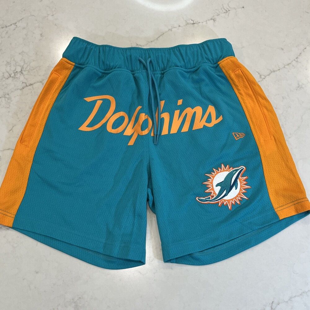 New Era Miami Dolphins Mens Small Mesh Shorts Aqua Orange NFL‎ Team Pockets